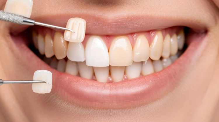 Cosmetic Dentistry Treatment with curing light during a dental procedure.